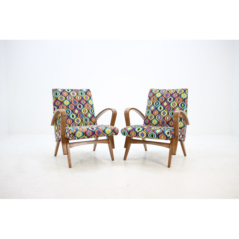 Set of 2 vintage Tatra armchairs by Jirak Frantisek in wood and fabric