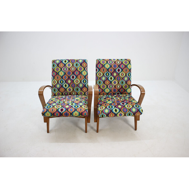 Ensemble de 2 fauteuils vintage Tatra par Jirak Frantisek en bois et tissu