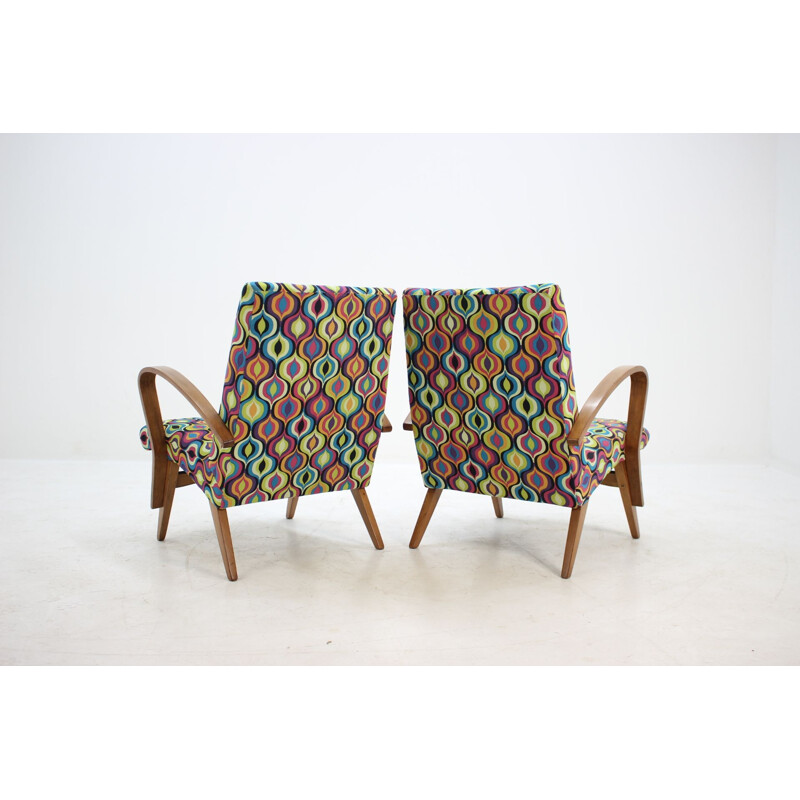 Set of 2 vintage Tatra armchairs by Jirak Frantisek in wood and fabric