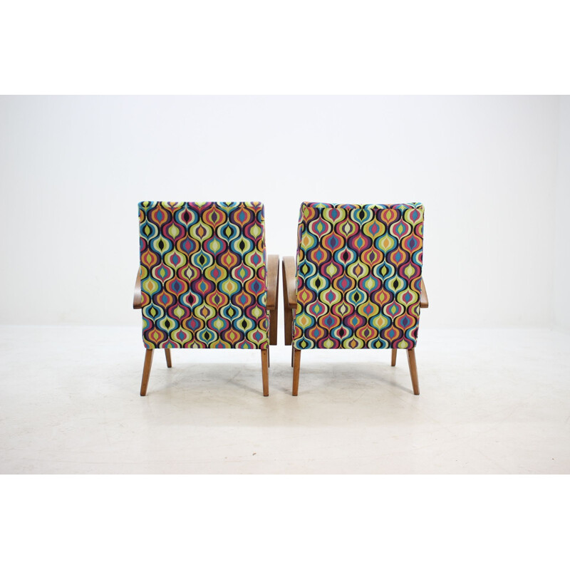 Set of 2 vintage Tatra armchairs by Jirak Frantisek in wood and fabric
