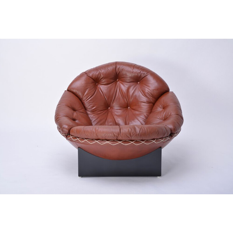 Fauteuil vintage pour Ryesberg en cuir marron 1970