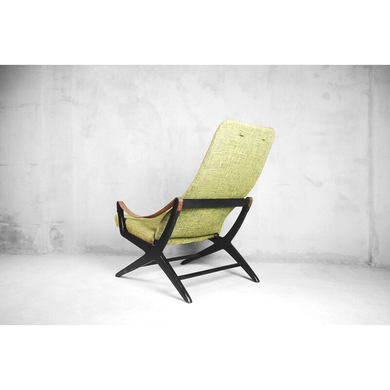 Poltrona Joker vintage per IKEA in legno e tessuto verde 1950