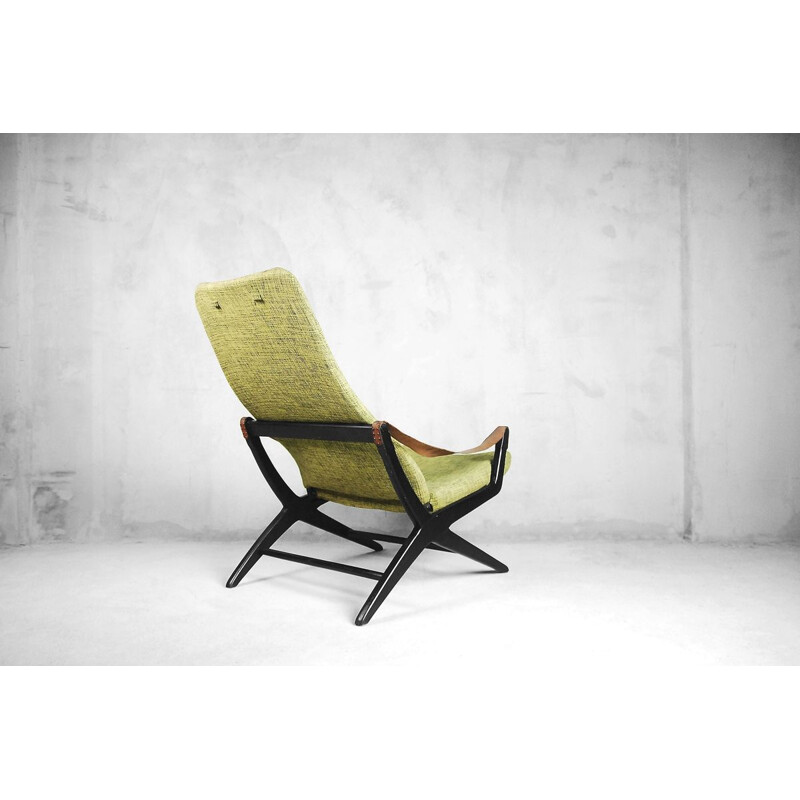 Vintage Joker fauteuil voor IKEA in hout en groene stof 1950