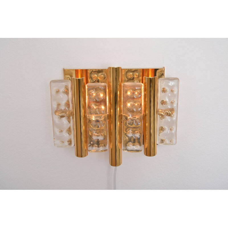 Pair of vintage brass and glass wall lamps for Lyfa 1960