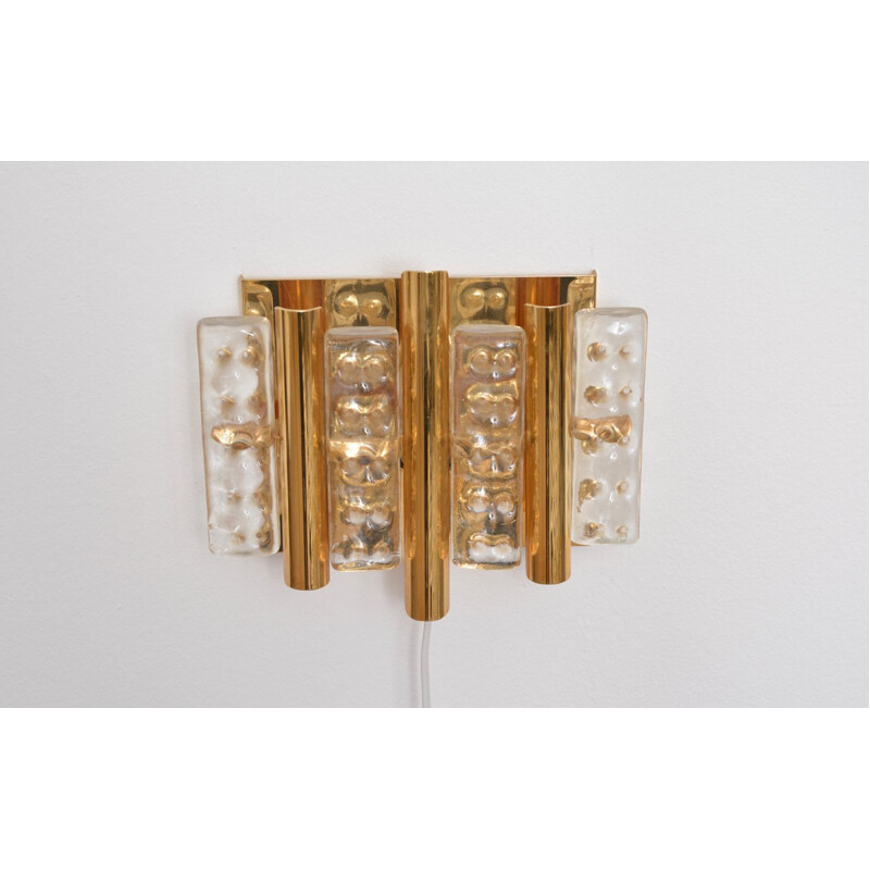 Pair of vintage brass and glass wall lamps for Lyfa 1960