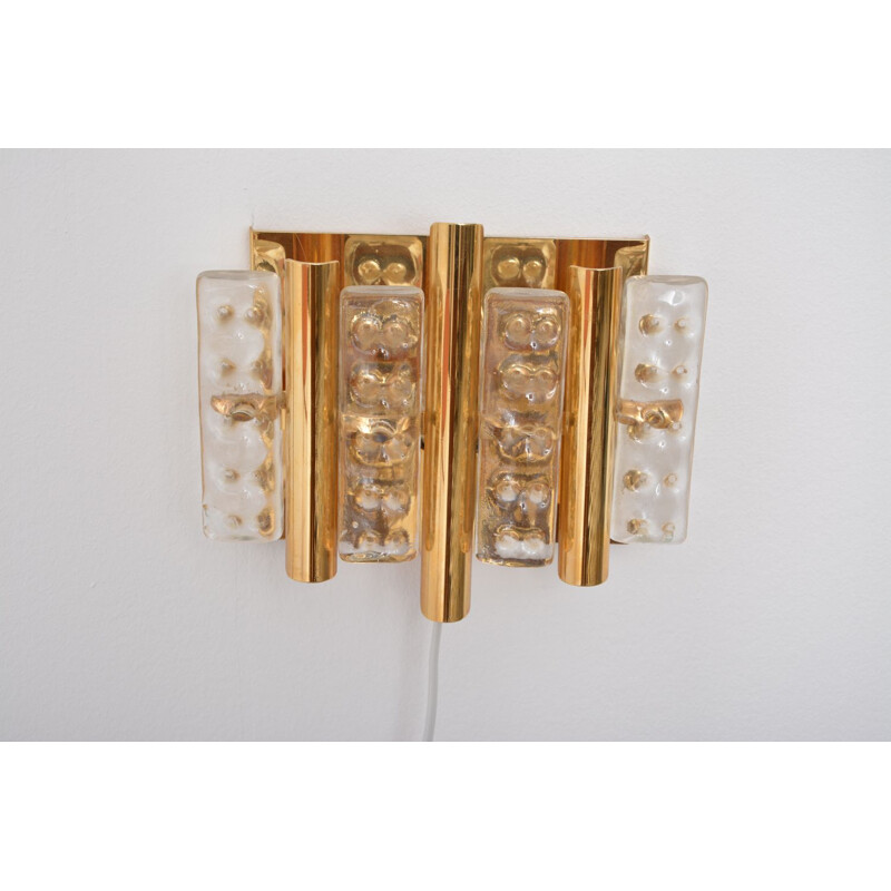 Pair of vintage brass and glass wall lamps for Lyfa 1960