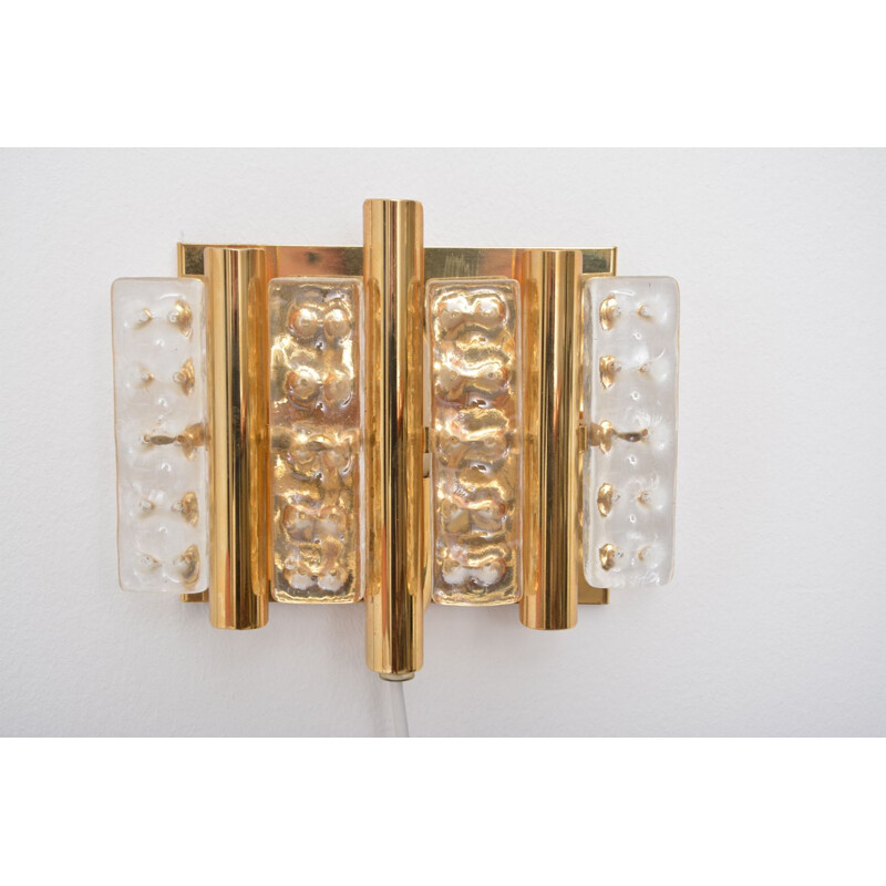 Pair of vintage brass and glass wall lamps for Lyfa 1960