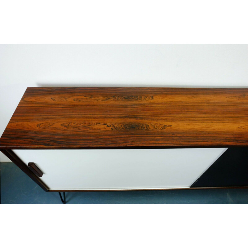 Vintage sideboard in rosewood sliding doors black and white 1960s