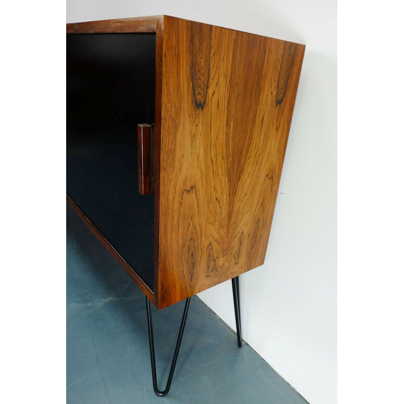 Vintage sideboard in rosewood sliding doors black and white 1960s