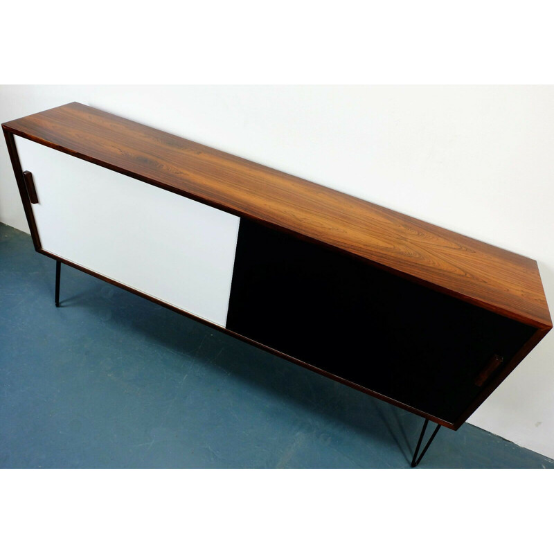 Vintage sideboard in rosewood sliding doors black and white 1960s