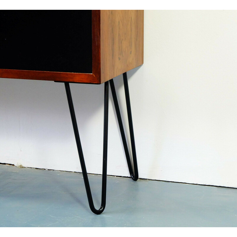 Vintage sideboard in rosewood sliding doors black and white 1960s