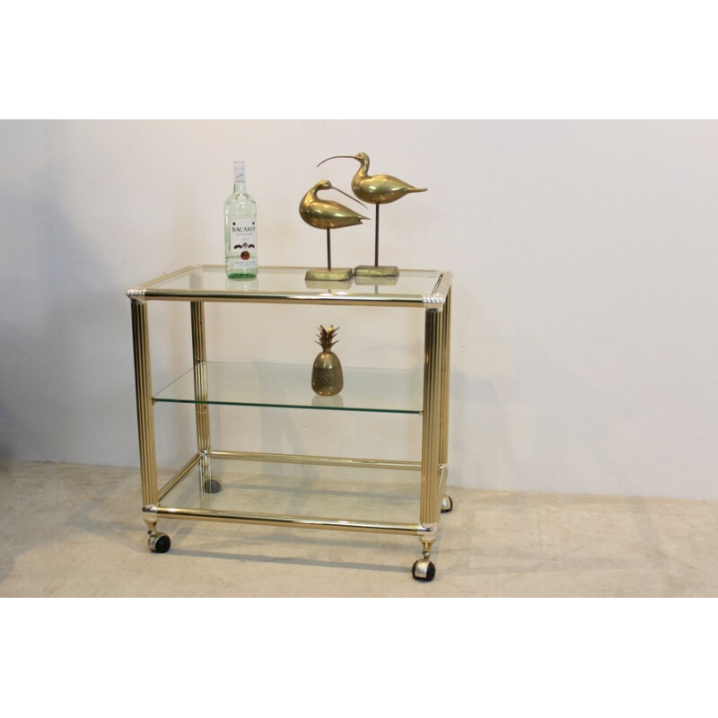 Vintage belgian brass and glass bar cart 1970s