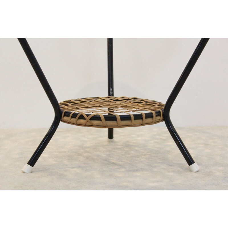 Vintage glass and wicker side table by Rohé Noordwolde, Netherlands