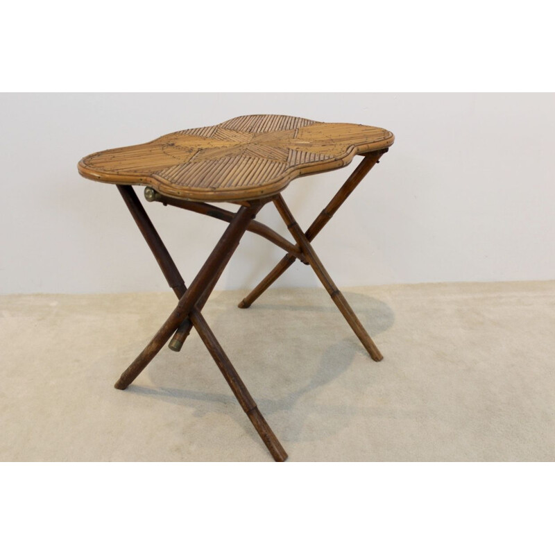 Vintage dutch side table in bamboo and brass 1950