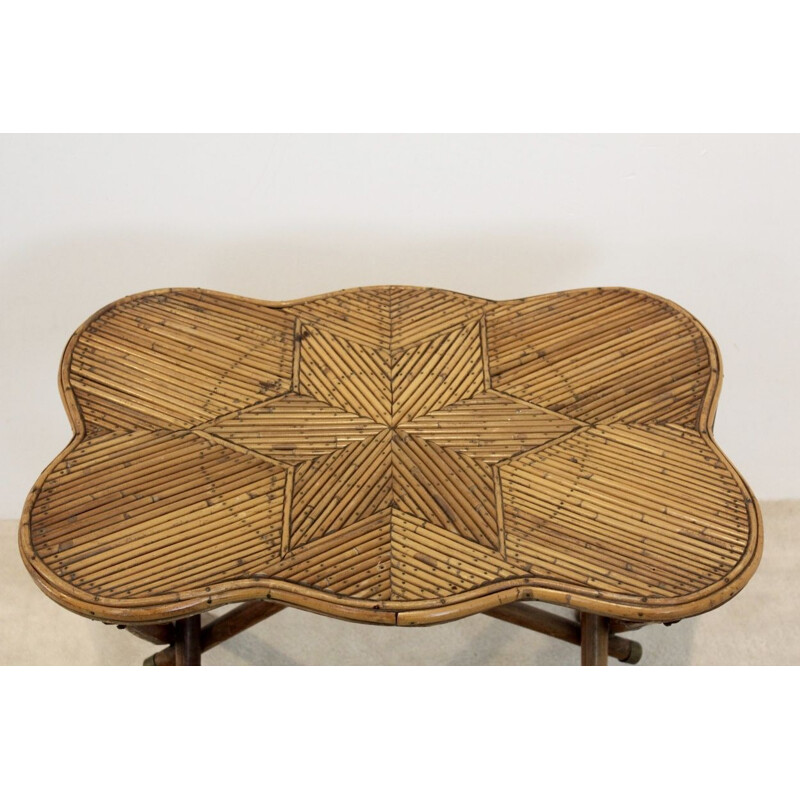 Vintage dutch side table in bamboo and brass 1950