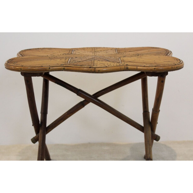 Vintage dutch side table in bamboo and brass 1950