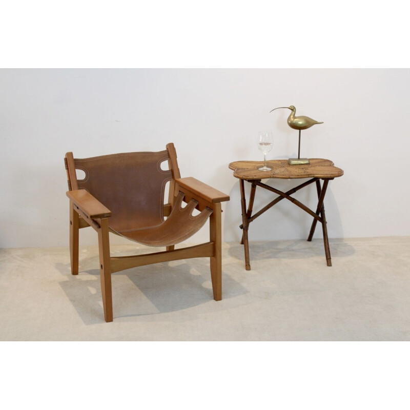 Vintage dutch side table in bamboo and brass 1950