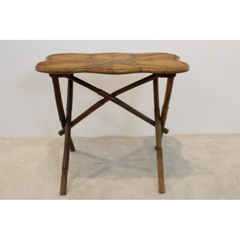 Vintage dutch side table in bamboo and brass 1950