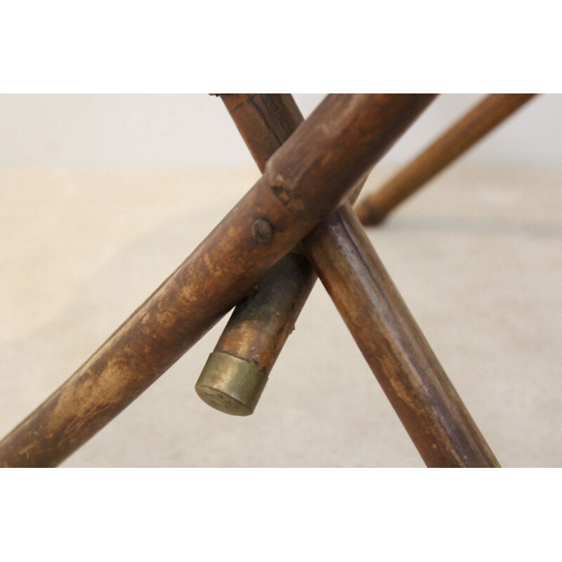 Vintage dutch side table in bamboo and brass 1950