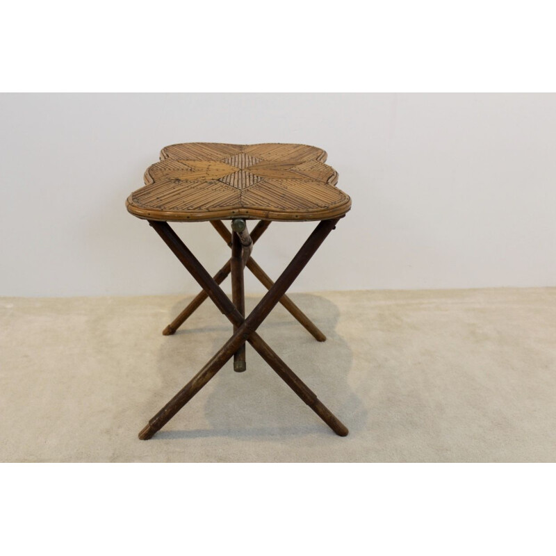 Vintage dutch side table in bamboo and brass 1950