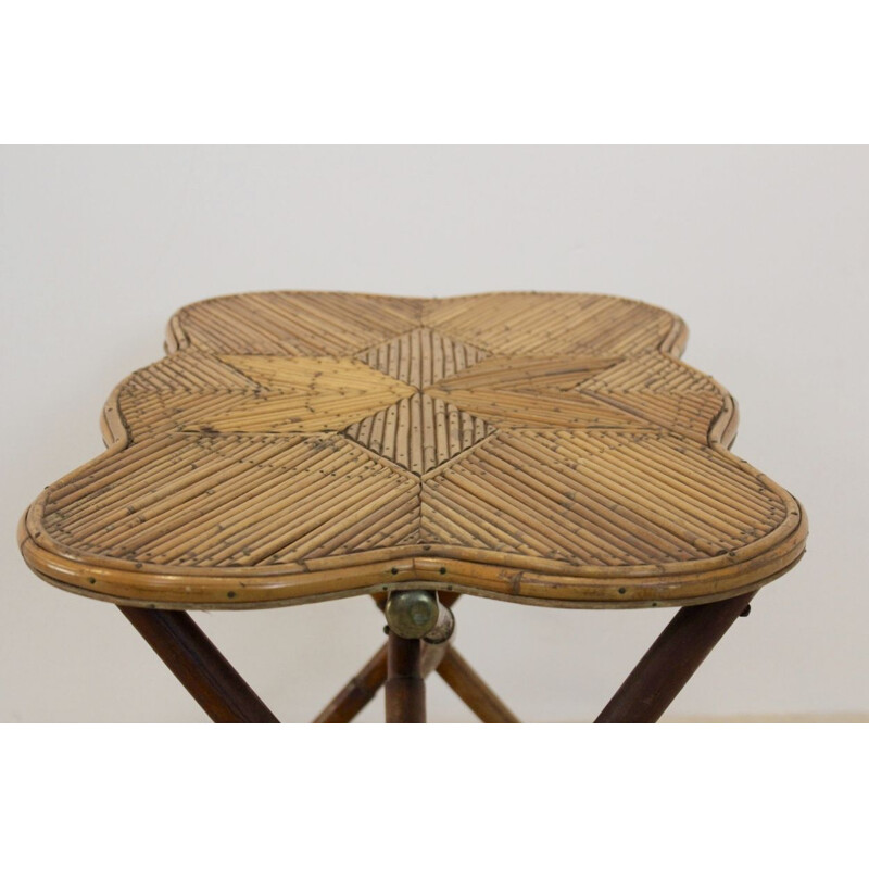 Vintage dutch side table in bamboo and brass 1950