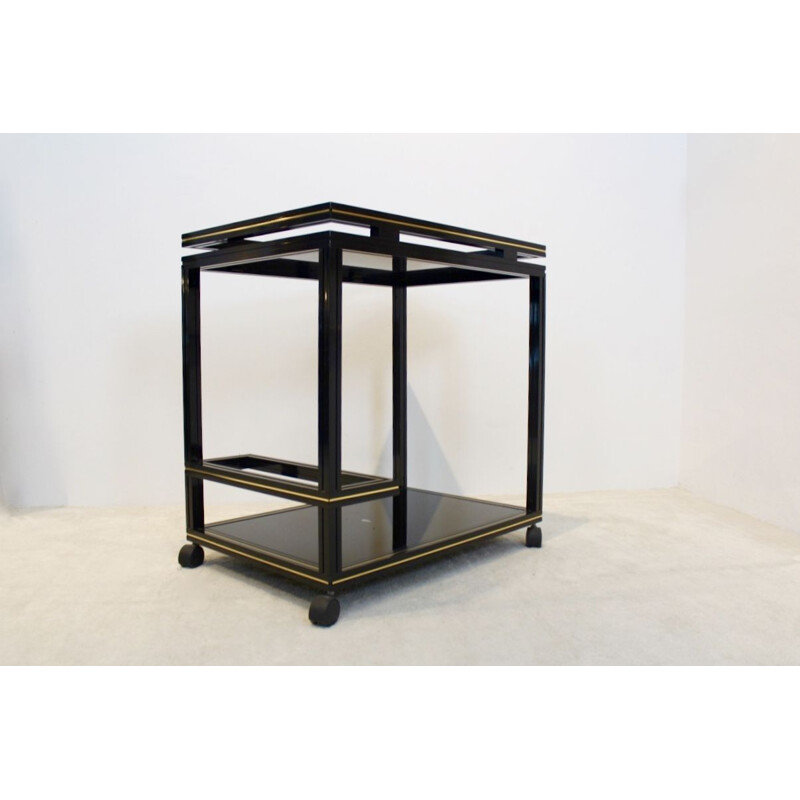 French vintage bar cart by Vandel in glass and aluminium 1970