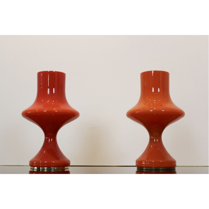 Paire de lampes vintage orange pour Jihlava OPP en verre opaline 1960