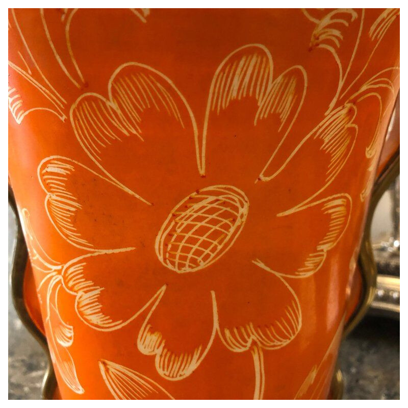 Vintage italian vase in orange and gold ceramic 1950