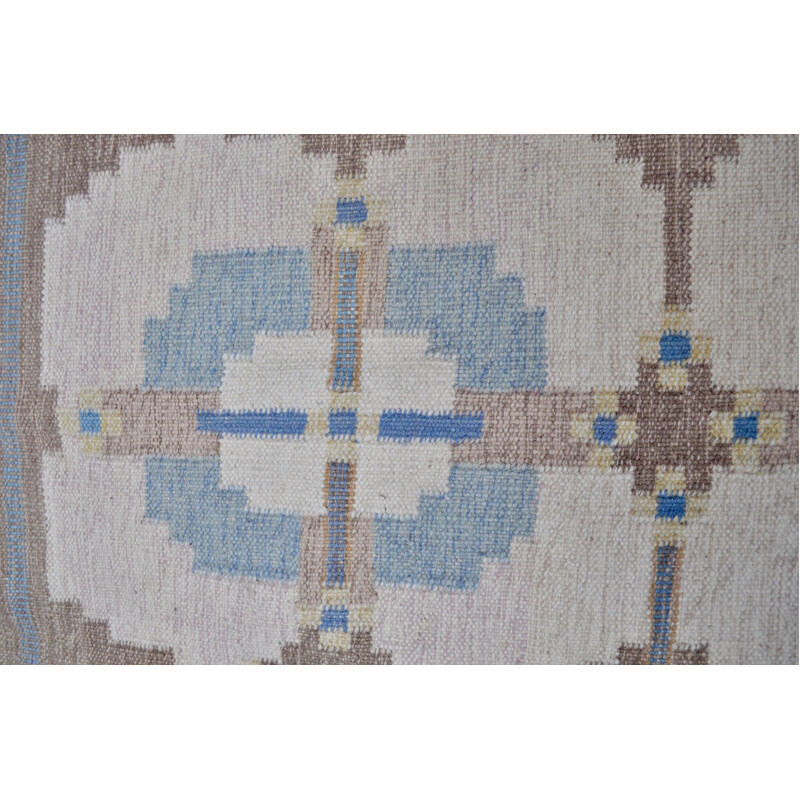 Vintage scandinavian Rollakan carpet by HLO in blue wool 1960