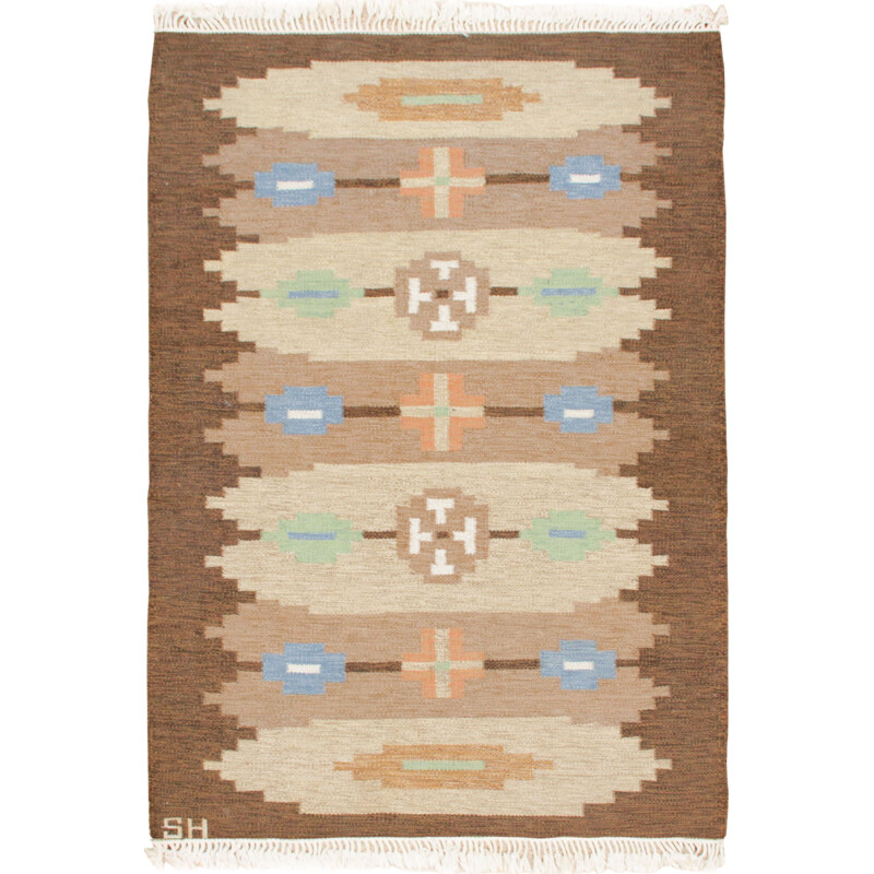 Vintage Scandinavian Rolakan rug in beige wool, 1960s