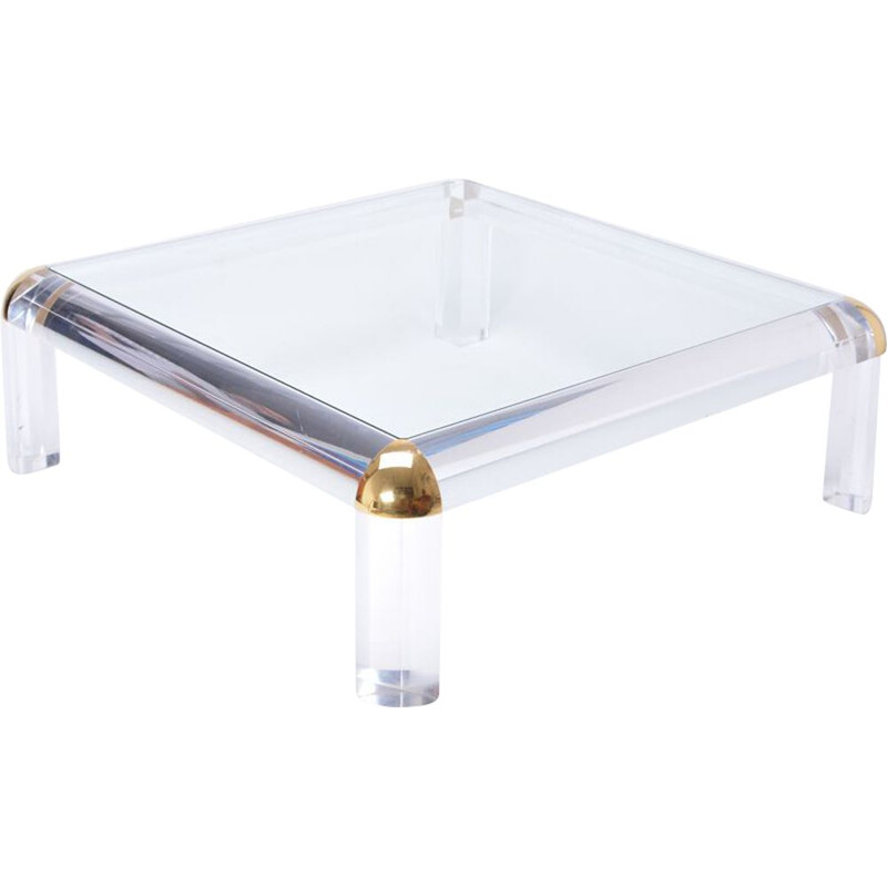 Vintage lucite and brass square coffee table 1970
