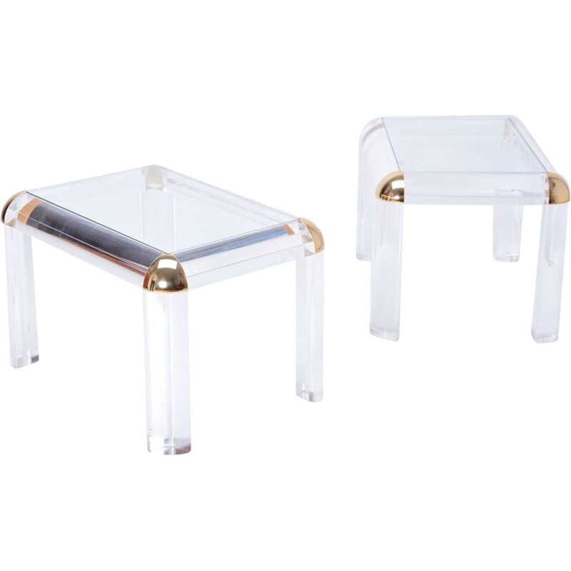 Pair of vintage lucite and brass coffee tables 1970