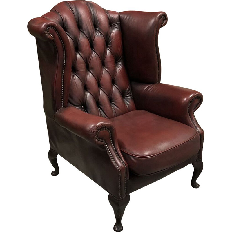 Vintage Chesterfield armchair in red leather 1970