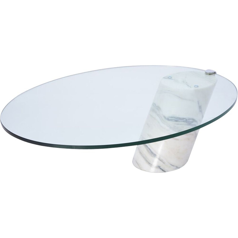 Vintage coffee table K1000 for Ronald Schmitt in white marble and glass of the 1970s