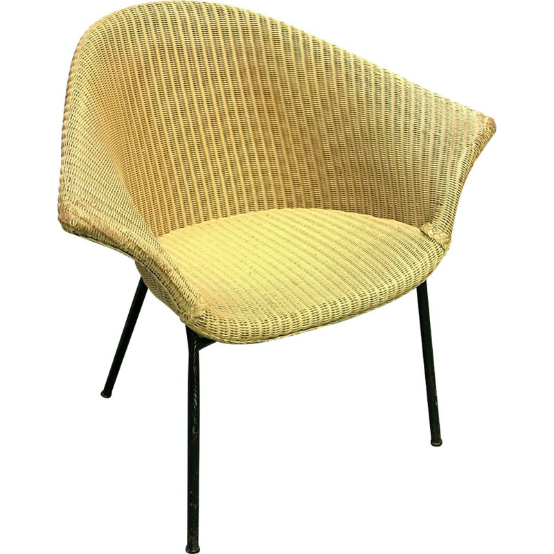 Fauteuil vintage tressé en métal 1970