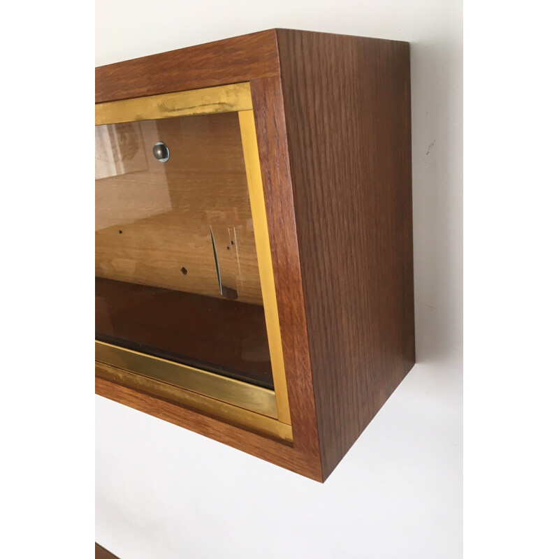 Enfilade vintage scandinave avec étagère murale en teck et laiton 1960 