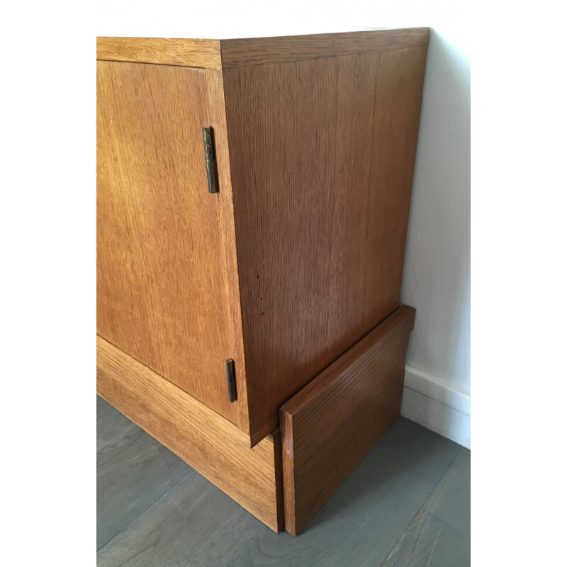 Enfilade vintage scandinave avec étagère murale en teck et laiton 1960 