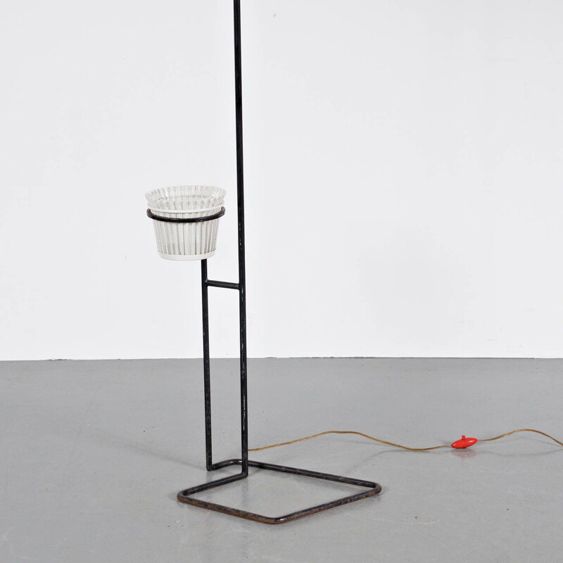 Vintage french floor lamp for Ateliers Matégot in black metal 1950