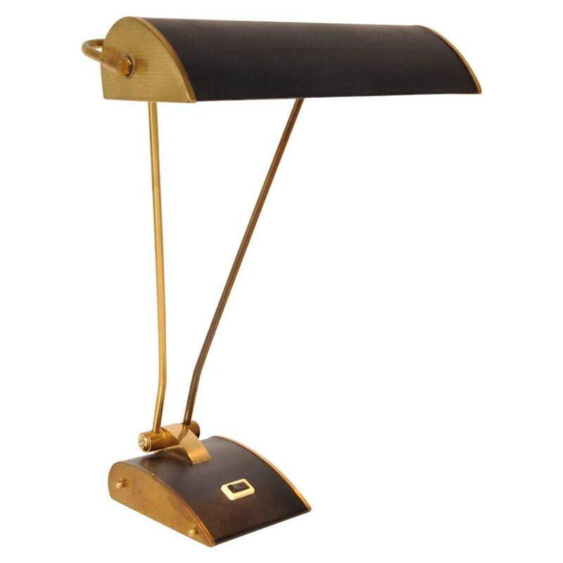 Vintage french lamp for Jumo in black metal and brass 1940