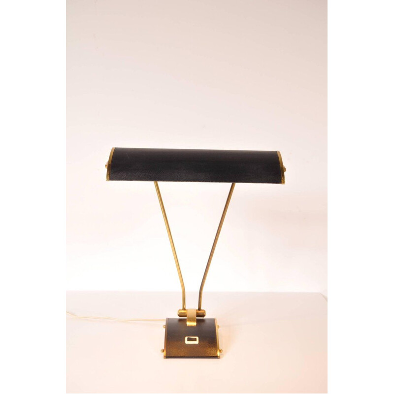 Vintage french lamp for Jumo in black metal and brass 1940