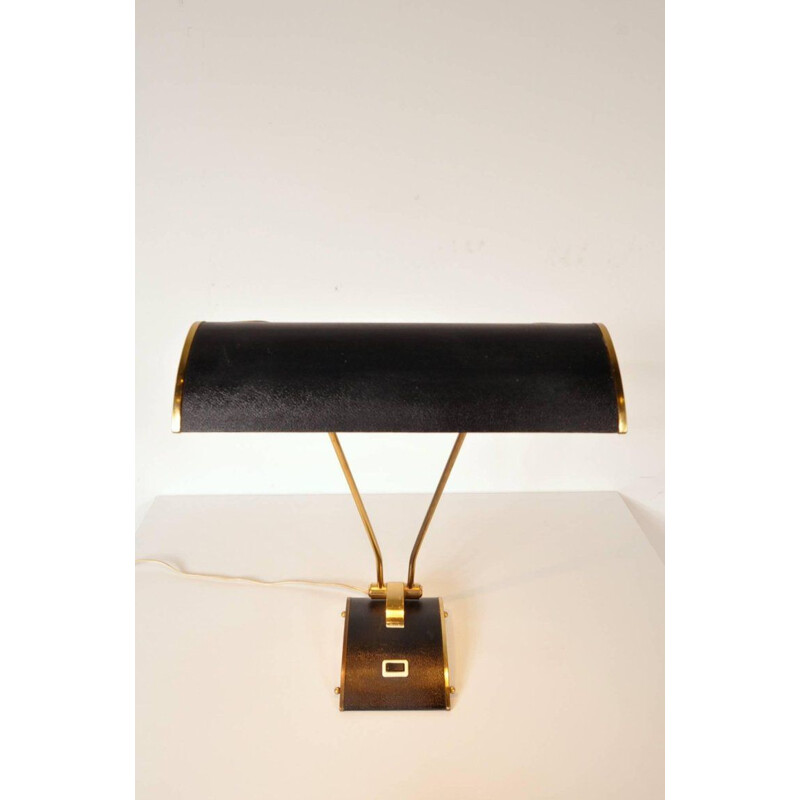 Vintage french lamp for Jumo in black metal and brass 1940