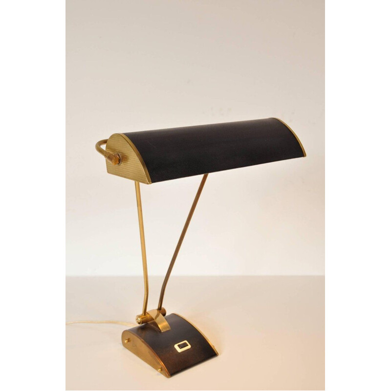 Vintage french lamp for Jumo in black metal and brass 1940