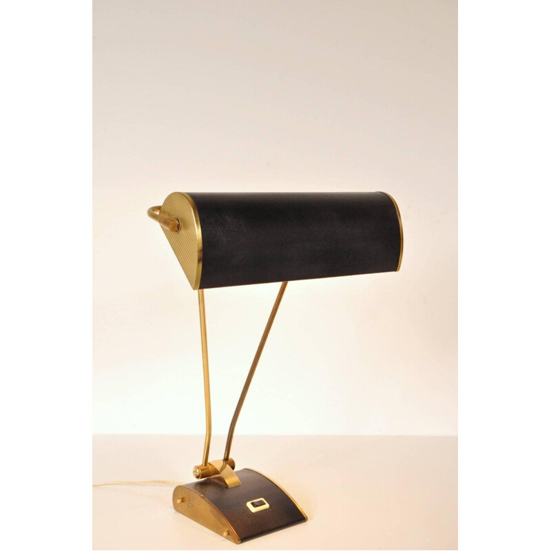 Vintage french lamp for Jumo in black metal and brass 1940