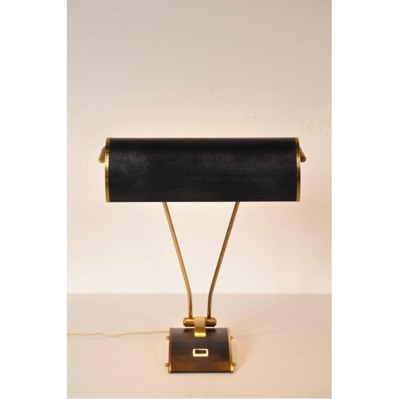 Vintage french lamp for Jumo in black metal and brass 1940