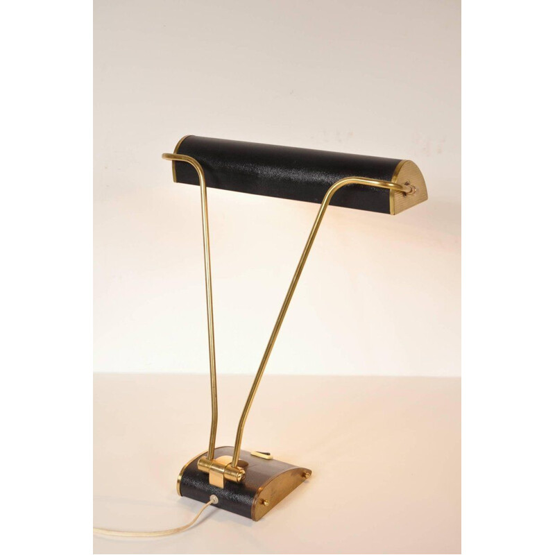 Lampe vintage française pour Jumo en métal noir et laiton 1940