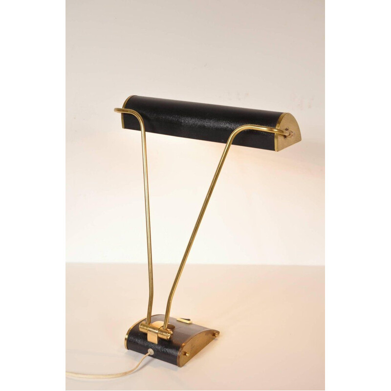 Vintage french lamp for Jumo in black metal and brass 1940