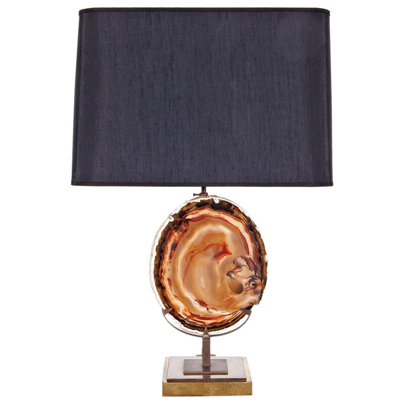 Agate table lamp in brass and stone