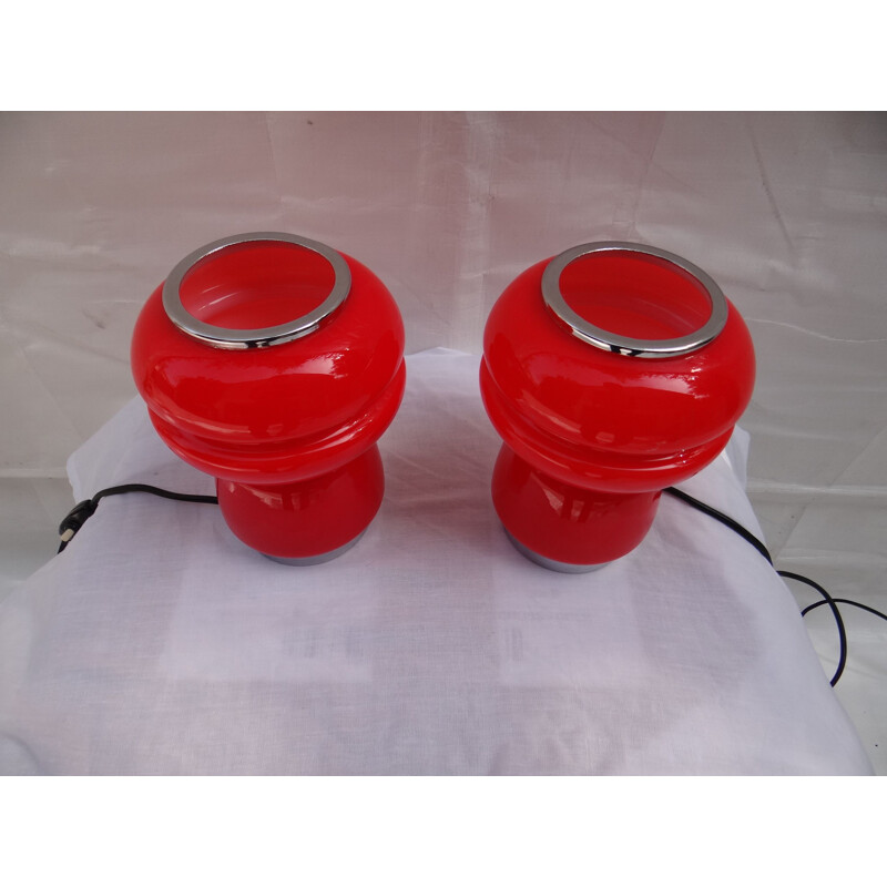 Pair of bedside lamps in opaline