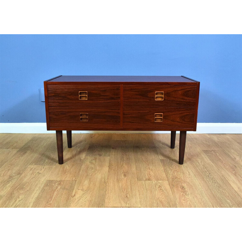 Vintage Danish Rosewood Low Sideboard TV Cabinet with 4 Drawers 1970s