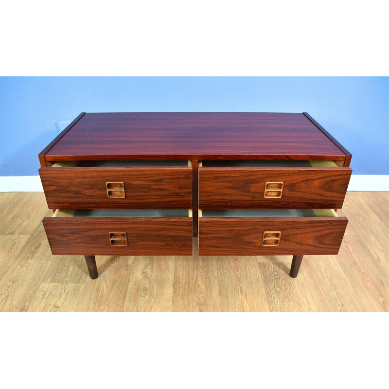 Vintage Danish Rosewood Low Sideboard TV Cabinet with 4 Drawers 1970s